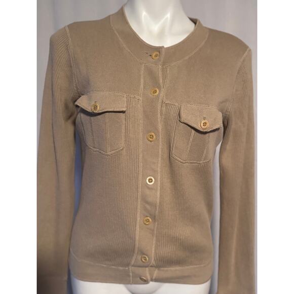 Esprit Tan Utility Button Front Sweater - Medium - Picture 2 of 9